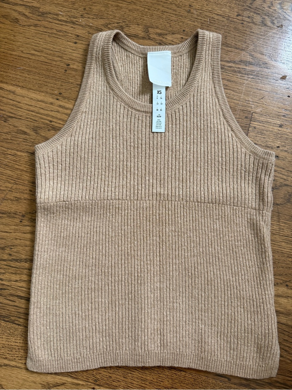 Victoria Beckham collab w Reebok Ribbed Knit Crewneck Tank in Camel